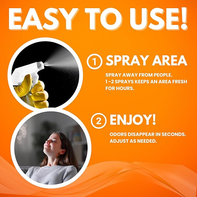 NI-712 Fresh Orange Odor Eliminator Spray (2 Bottles)– Powerful, Long-Lasting Odor Neutralizer – Instant Air Freshener for Home, Car & More – Pint-Sized (16 oz)