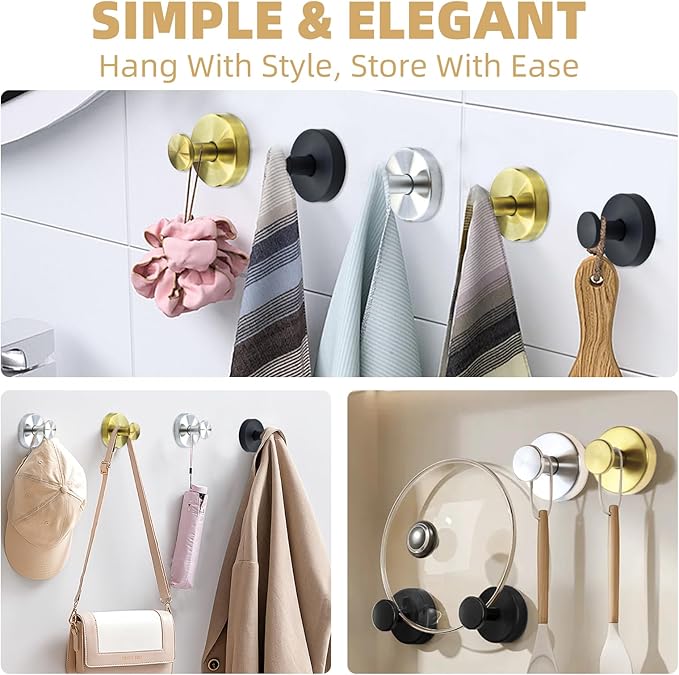 Suction Cup Hooks for Shower Heavy Duty Wreath Hangers for Front Door Waterproof Shower Hooks for Inside, No Drill Adhesive Towel Hooks for Bathroom, Kitchen, Glass Doors, Windows (2, Brushed Nickel)