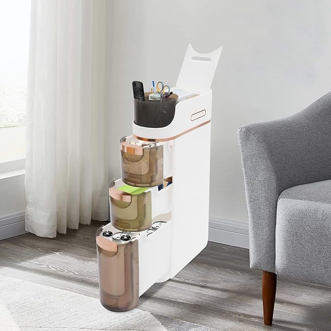 Xuthusman 3 Tier Slim Bathroom Storage Cabinet, Skinny Bathroom Storage Cabinet with Drawers Rollers Movable Narrow Floor Cabinet No-Assembly Narrow Cabinet for Small Spaces Kitchen