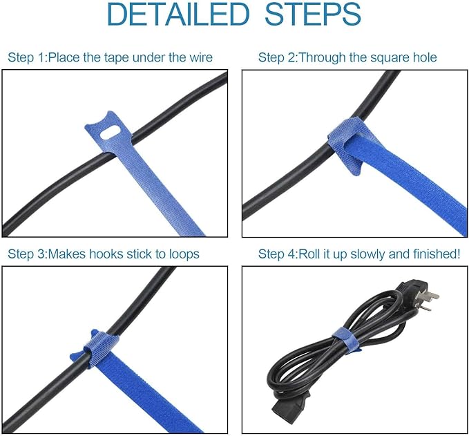 60PCS Fastening Cable Ties Reusable, Premium 6-Inch Adjustable Cord Ties, Microfiber Cloth Cable Management Straps Hook Loop Cord Organizer Wire Ties Reusable (Assorted Colors)