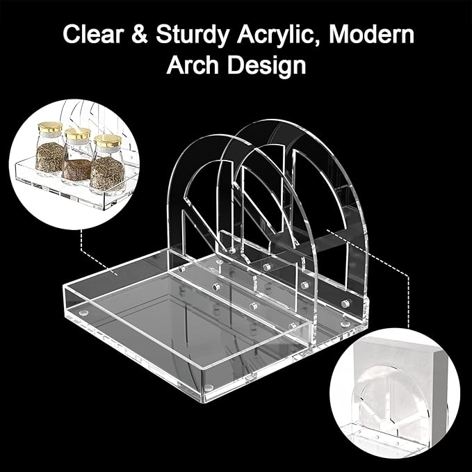 Acrylic Napkin Holder with Magnetic Assembly, Clear Space-Saving Napkin Dispenser & Salt Pepper Shakers Caddy, Modern Organizer for Kitchen Counter, Dining Table,Small Spaces, Office or Party（Small)