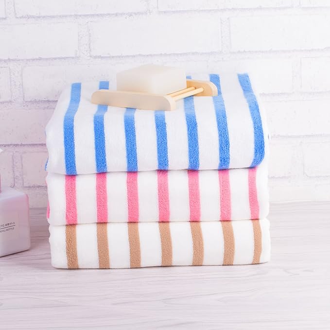 Beach Towels, Microfiber Bath Towel (6 Pack, 30" x 60") Cabana Stripe Absorbent and Quick Dry Bath Towel Set for Adults, Travel, Summer Holiday, Sport, Swimming, Pool, Yoga, Camping, Stripe Pink