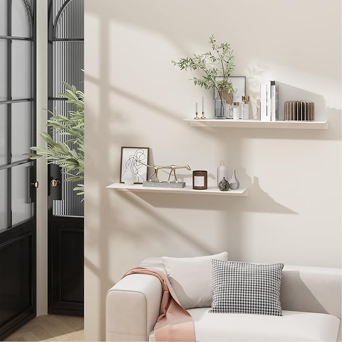 Danpoo White Floating Shelves for Wall Storage, Metal Wall Shelves for Living Room, Bathroom, Kitchen, 20” Long Display Shelves for Collectibles(2 PCS)