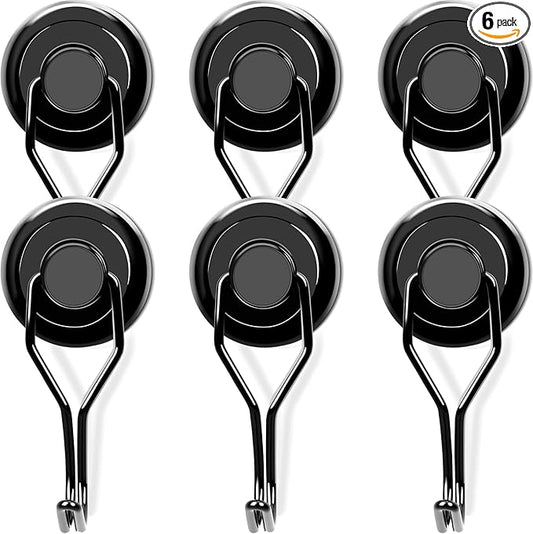 MIKEDE 120 LBS Black Magnetic Hooks, 6 Pack Swivel Swing Magnet Hooks Heavy Duty, Strong Neodymium Magnets Hanger for Hanging, Grill, Cruise Cabins - 32mm(1.26in) in Diameter
