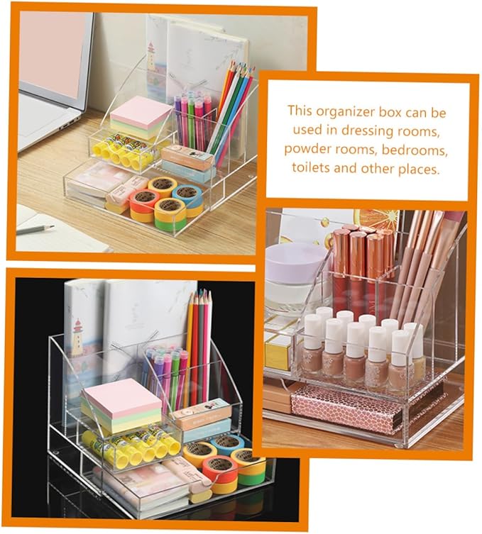 PRETYZOOM Office Desktop Organizer Acrylic Storage Box Multi-layer Drawer Stationery Makeup Organizer