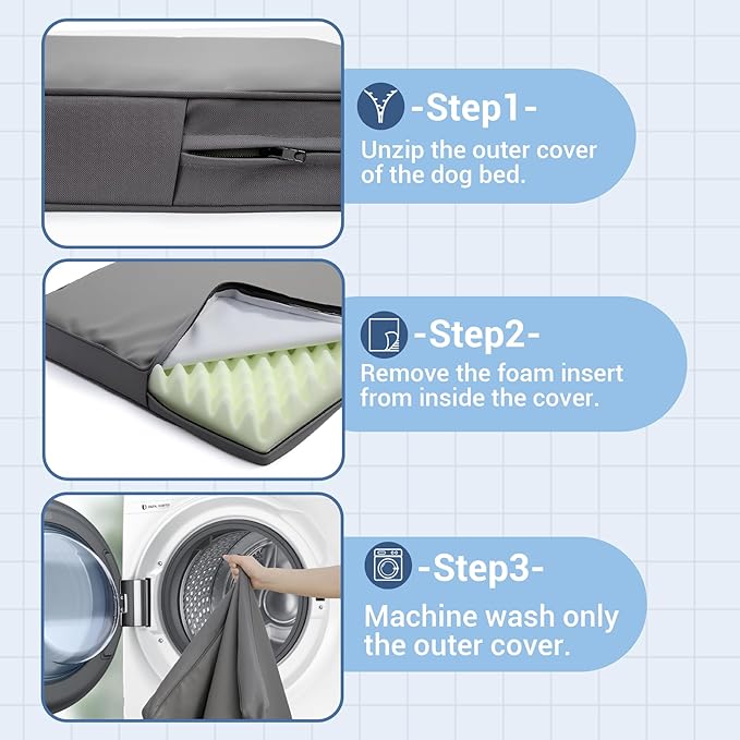 Vonabem Small Dog Bed Waterproof Pet Crate Pad Washable with Removable Cover Reversible, Puppy Cat Beds Orthopedic, Outdoor Durable Leather Anti-Slip 24 inch Kennel Pads 23"x17" Grey