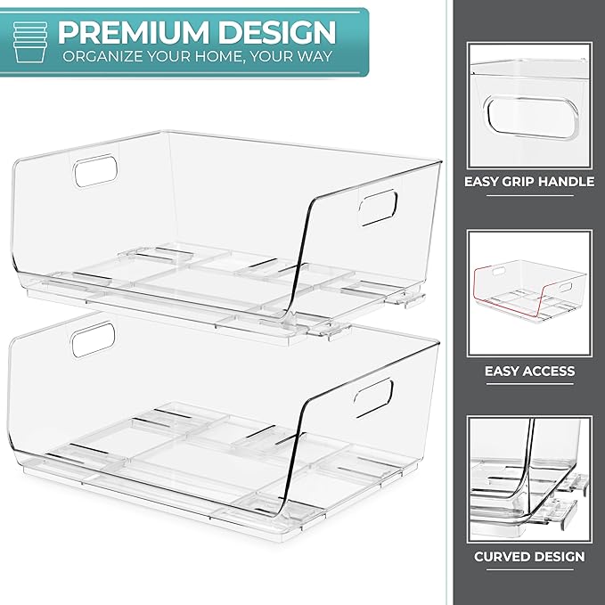 Clear Stackable Pantry Bins — See Everything, Stack Anywhere (Large 4 Pack)