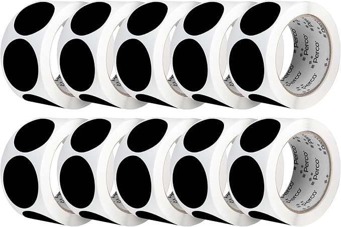 Perco Black 2-Inch Perforated Circle Dot Sticker Labels — 10 Rolls, 5,000 Round Stickers — with Permanent Adhesive for Organizing, Color Coding, Bin Labeling, Packaging Alerts—Made in USA