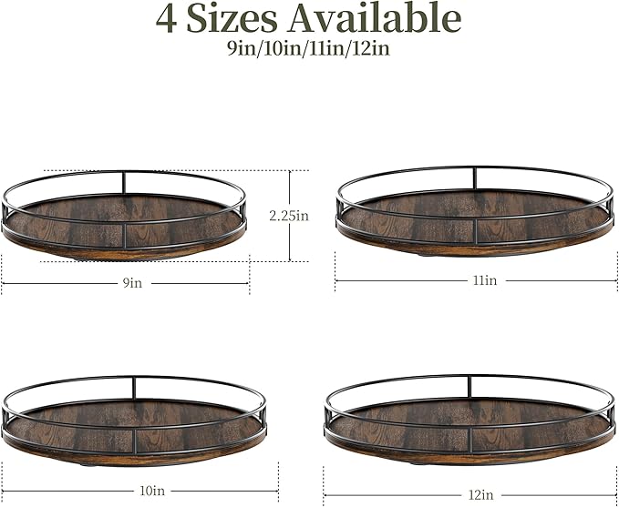 LAMU 11'' Lazy Susan Organizer for Table Top,Wooden Lazy Susan Turntable for Cabinet,Kitchen,Spice Organization,Bathroom Vanity,Rotating Pantry Storage for Table Decor