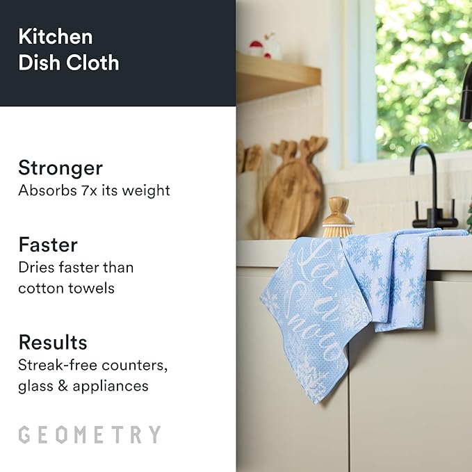 Holiday Kitchen Dish Cloths - Quick Dry Dishcloths for Kitchen - Premium Dish Rags with Geoweave - 3-Pack Set - Snow Frostin