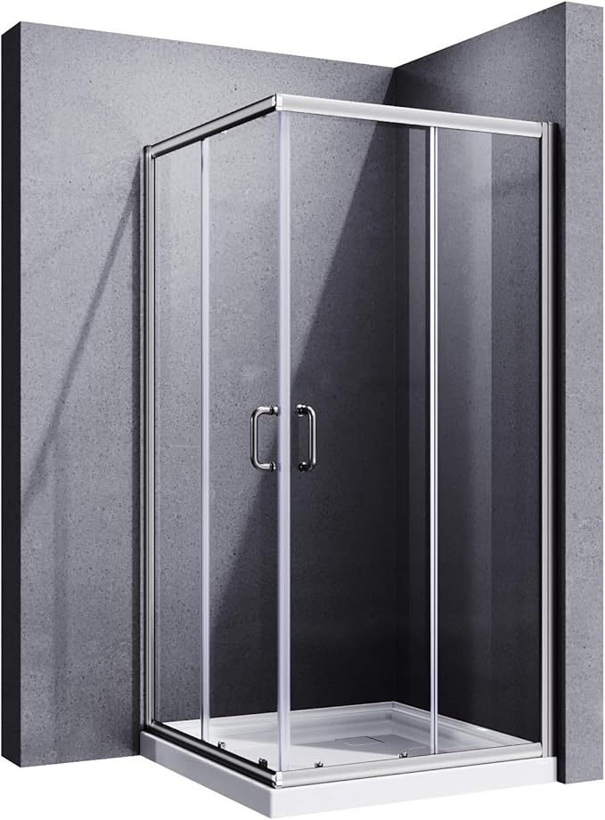 ELEGANT Corner Shower Enclosure 34'' D. x 34'' W. x 72'' H., Double Sliding Shower Door with 2 Stationary Panels, Shower Enclosure with 1/4'' Clear Glass, Brushed Nickel (Shower Base Not Included)