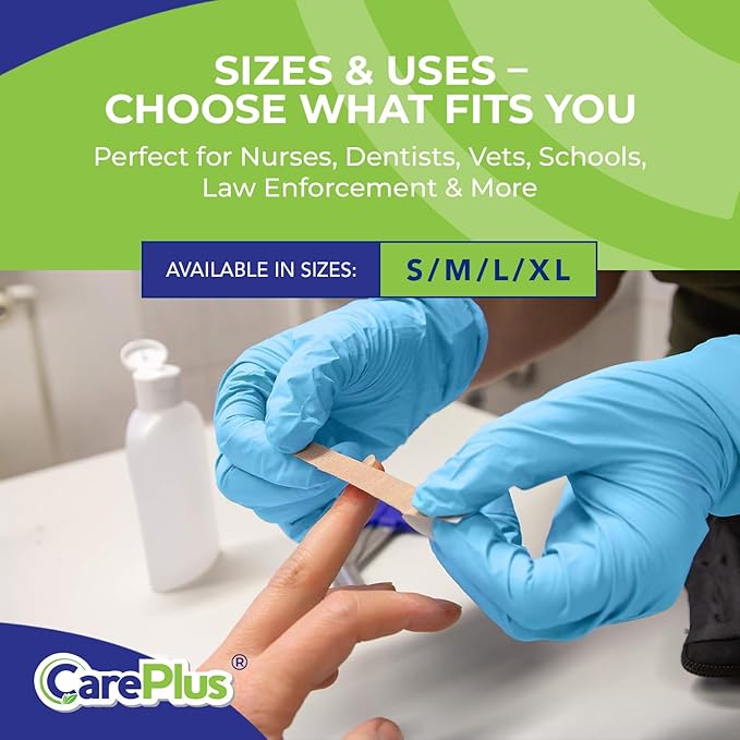 CARE PLUS Nitrile Gloves for Medical Use - Powder & Latex-Free - Black/Blue - S, M, L, XL - 100, 200, 1000
