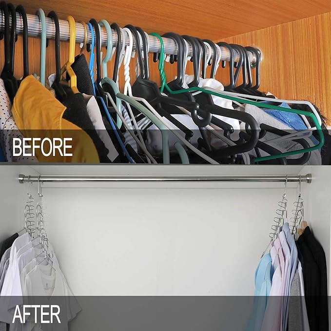 Meetu Closet Organizer - 9.5 Inch Cloth Hanger Magic Space Saving Hangers for Wardrobe Organization (Pack of 8)
