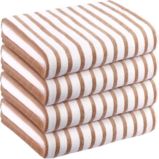 Beach Towels Set of 4, 30" x 60", Microfiber Bath Towel for Adult, Cabana Stripe, Absorbent, Quick Dry, Perfect for Salon, Hotel, Travel, Sport, Swimming, Yoga, Camping, Coffee