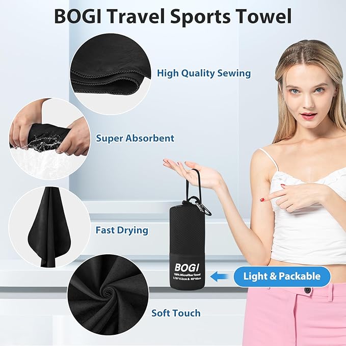 Microfiber Travel Sports Towel-Quick Dry Soft Lightweight Absorbent Compact for Camping Gym Beach Bath Yoga Backpacking (S:16''x32'',2Pcs-Black)