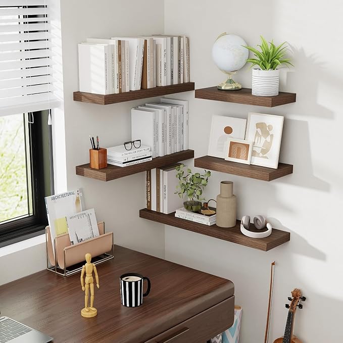 55 Inch Floating Shelves, 8 Inch Deep Floating Shelves for Wall, Hanging Shelf with Invisible Brackets, Deep Shelves for Bathroom, Bedroom, Living Room, Walnut, Set of 1