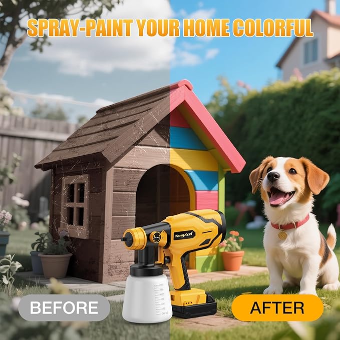 Cordless Paint Sprayer for Dewalt 20V Battery, 600W Brushless Paint Sprayer with 1000LM Container, Sprayer Gun for DIY, Furniture, House Painting, Home Interior and Exterior(No Battery Included)