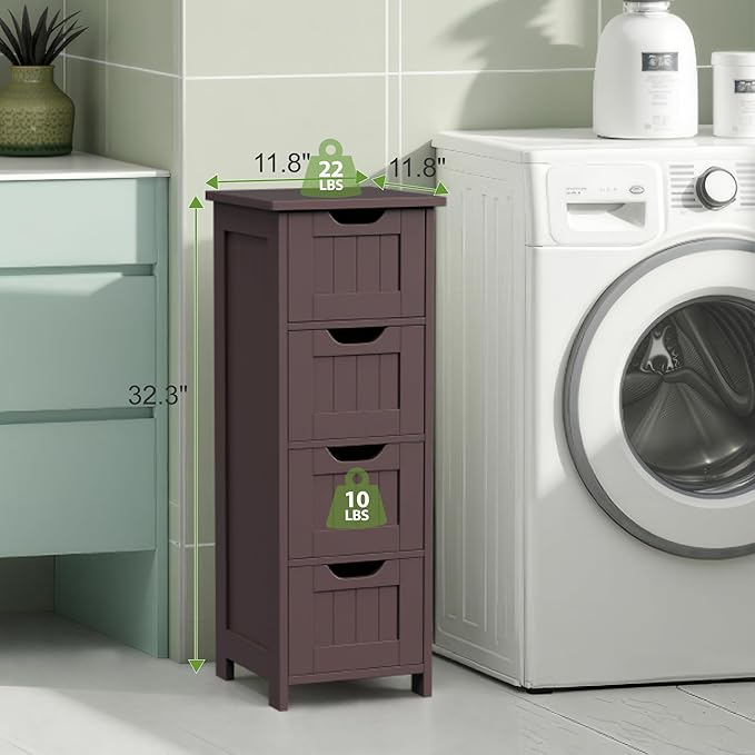 ZENY Bathroom Floor Storage Cabinet with 4 Drawers for Bedroom, Bathroom, Hallway, Narrow Toilet Paper Cabinet, Freestanding (Brown)