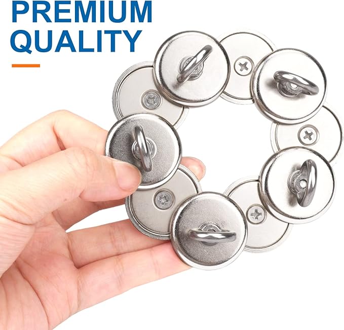 E BAVITE Magnetic Hooks, 100 LB（45KG） Heavy Duty Magnets with Countersunk Hole Eyebolt, Perfect for Home, Kitchen, Workplace, Office and Garage, Pack of 10