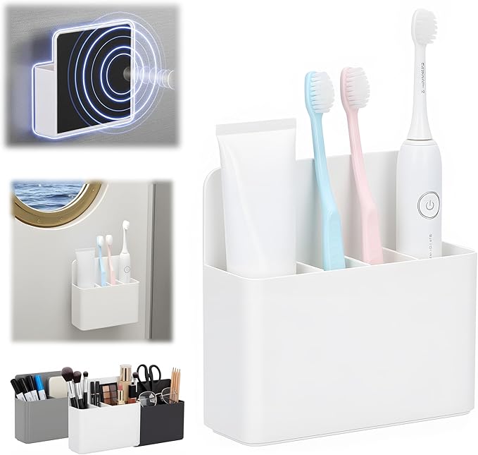 Magnetic Toothbrush Holder for Cruise, RV & Small Bathrooms–Wall-Mount Organizer, Strong Magnet, Portable,Cruise Essentials 2025 & 2026 for Royal Caribbean & Alaska (White)