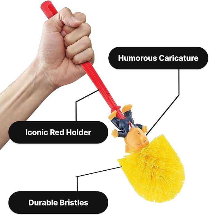 Fairly Odd Novelties Donald Trump Toilet Bowl Brush W/Holder - Makes Perfect White Elephant Novelty Gag Political Gift Make Toilets Clean Again, Red, (FON-10344)