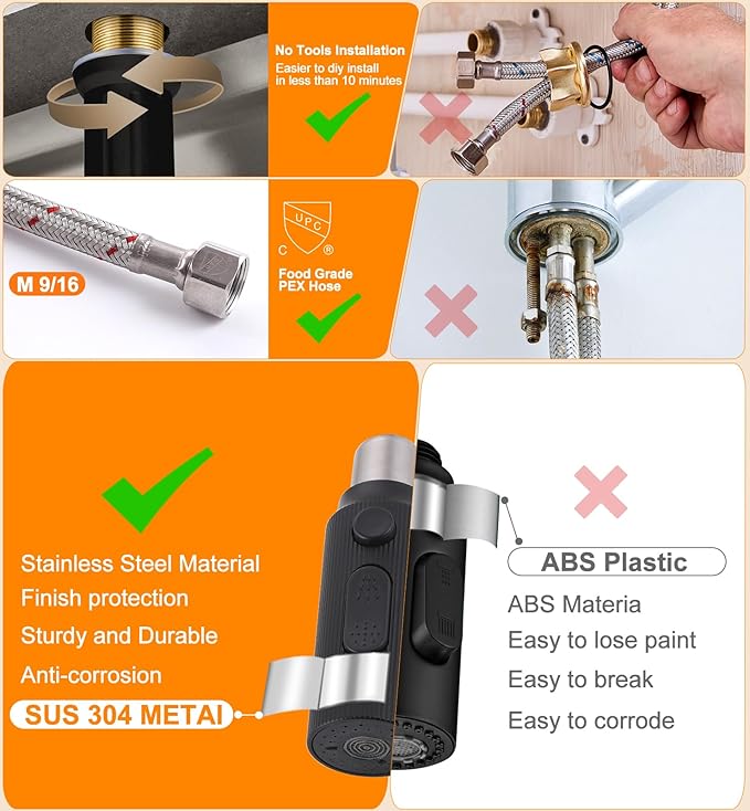 Gold Kitchen Faucet -High Arc Single Handle Stainless Steel Kitchen Sink Faucet with Pull Down Sprayer- 3 Spray Modes，1.5GPM High Flow Modren Sink Faucets for Rv Farmhouse Bar