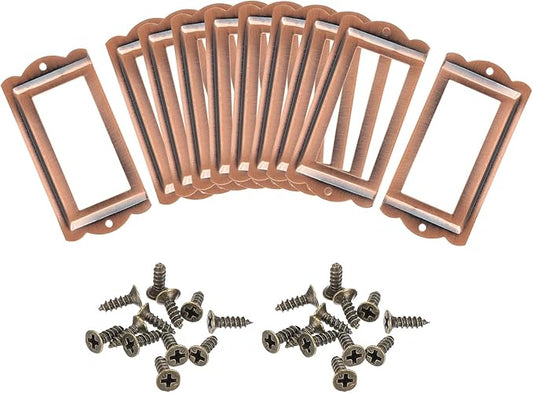 uxcell Metal Label Holders, 85x40mm 10pcs File Name Card Tag Label Holder Frame for Office Library Drawer Cabinet Shelves, Bright Copper