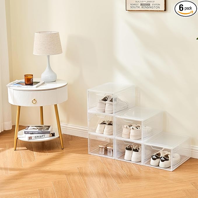 6PCS Magnetic Door Transparent Shoe Box, Stackable Space-Saving Organizer for Bedroom/Bathroom/Closet/Entryway