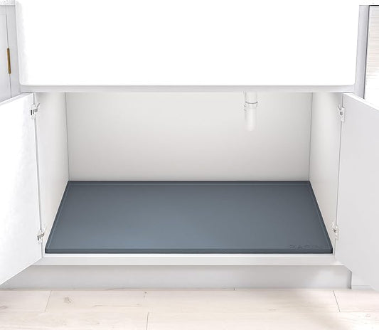 BASIN - Heavy Duty Under Sink Mat - The Original Silicone Under Sink Mats for Kitchen Waterproof - Under Sink Tray for Kitchen Waterproof - Under Sink Cover Kitchen Cabinet Liner Gray 34.25x22