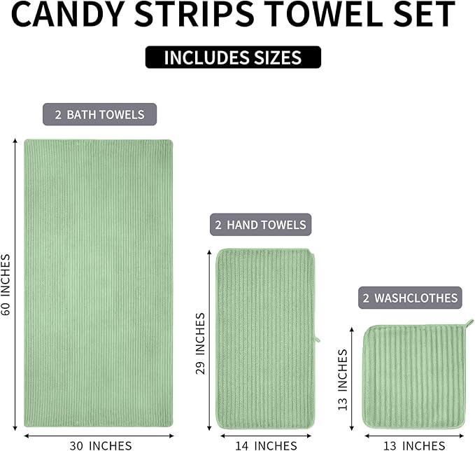 6-Piece Bath Towel Set(30"x60"), 2 Large Bath Towel Sheets, 2 Hand Towels and 2 Washcloths - Highly Absorbent Quick Dry Microfiber,Ultra Soft Towel Set for Bathroom (Sage Green