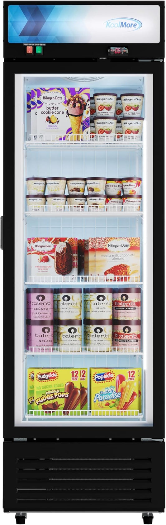 KoolMore 24 in. Commercial One Glass Door Merchandiser Freezer, 12 Cu. Ft. in Black, ETL Listed (KM-MDF-1GD-12C)