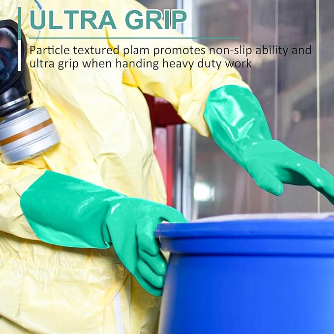 Beieverluck 10 Pairs Chemical Resistant Gloves, Reusable Heavy Duty Rubber Work Gloves, 12.6" Long Nitrile Gloves for Acid Alkali Oil Protection and Industrial Use Household, Large