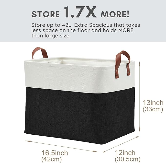 DECOMOMO Extra Large Storage Baskets, Fabric Storage Bins with Handles for Organizing Shelves, Toys, Nursery, Laundry (Black & White, 3pcs)
