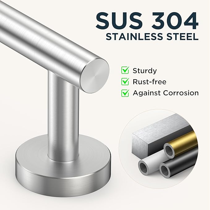 FORIOUS 4 Piece Bathroom Accessories, SUS304 Stainless Steel Toilet Paper Holder, Towel Ring and 2 Towel Hooks, Wall Mounted Bathroom Hardware Set (Brushed Nickel)