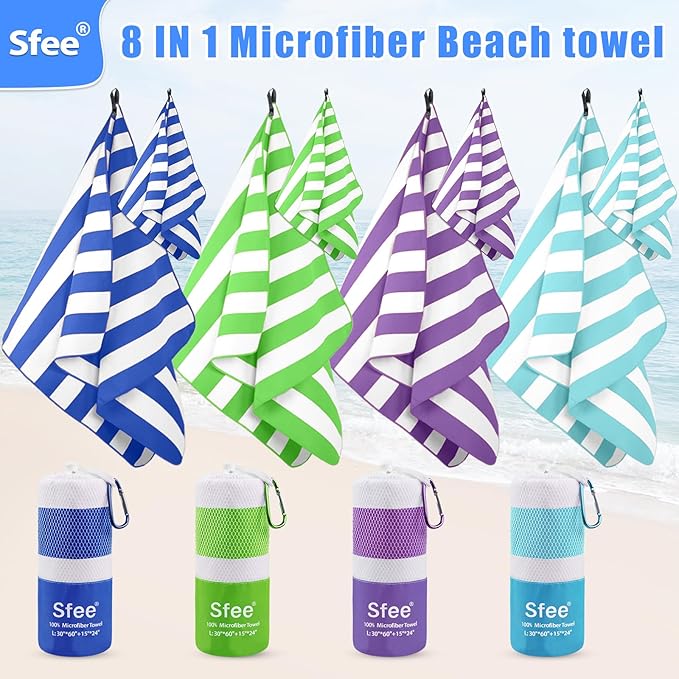 4 Pack(8Pcs) Microfiber Travel Towel, Beach Towel Quick Dry Towel Camping Towel Super Absorbent Compact Lightweight Sports Towel Gym Towel Set for Beach, Gym, Hiking, Pool, Backpacking, Yoga