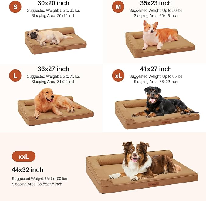 Orthopedic Memory Foam Dog Bed, Removable Washable Microsuede Cover, TPU Waterproof Liner, Nonskid Bottom, for Indoor, Outdoor, Crate ＆ Car Use, 30x20x6 Inches, Khaki