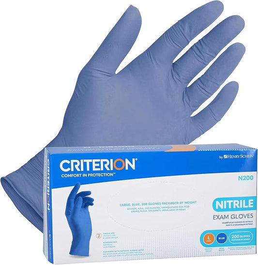 Henry Schein Criterion N200 Nitrile Exam Gloves, Latex-Free, Textured, Blue, Disposable, Ambidextrous, 200/Box