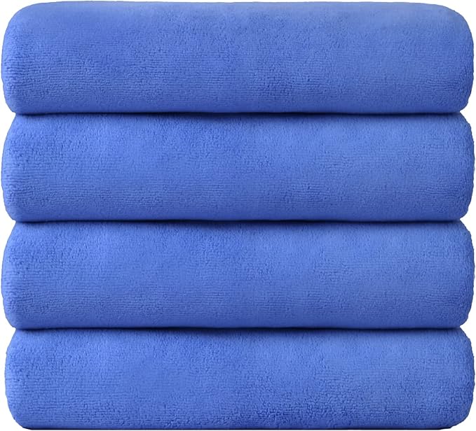 Bath Towel, Microfiber Bath Towels Set 4 Pack 30" x 60" - Large, Extra Absorbent, Quick Drying, No Fading, No Linting, Use for Hair Wrap, Bath, Swimming, Fitness, Sport, Yoga, Blue