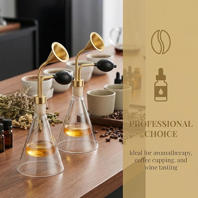 【2-Pack】 80ml Clear Brass Perfume bar Wine Fragrance Essential Oil Coffee Test Glass Bottles Perfume Smell Display Bottle Smelling Jars