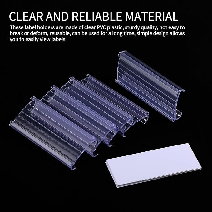 100Pcs Wire Shelf Label Holders with Label Paper Inserts, Label Holder Plastic Shelf Tags Compatible with Metro 1-1/4 inch Shelves, Removable Wire Rack Label Holder Display Clip