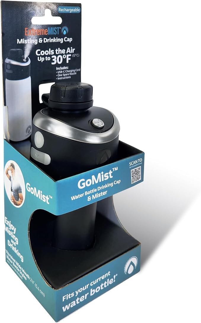 The GoMist Misting & Drinking Bottle Cap – Convert Your Water Bottle to a Drinking AND Misting Bottle - Adds Portable, High-Pressure Misting Spray for Cooling Off, Outdoor Activities, Hiking, & Sports