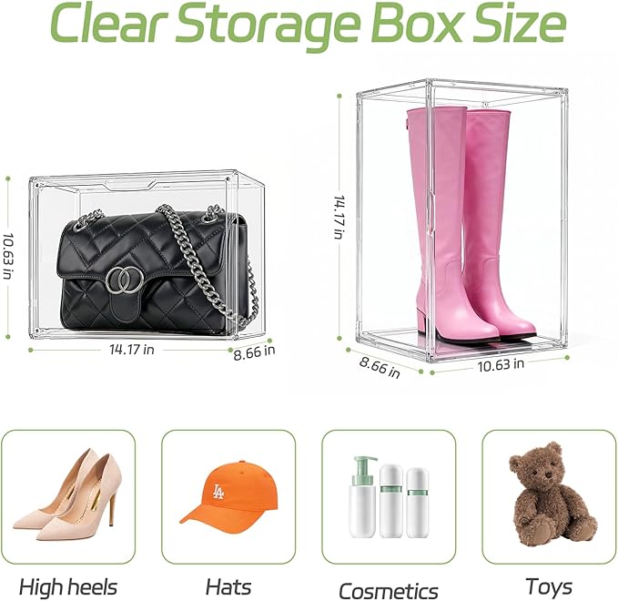 Clear Stackable Storage Bins, Acrylic Display Case, Acrylic Boxes with Lids, Magnetic Lid Storage Bins for Handbags & Purse, Large Figures Collectibles, Storage Bins for Home Organization(1 Pack)