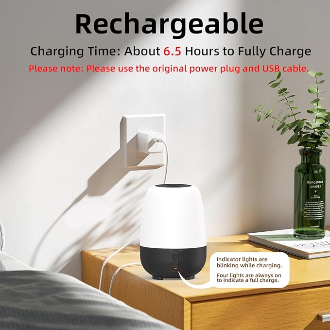 150ML Rechargeable Battery Powered Essential Oil Diffuser, 7-Hour Run time, 7-Color LED Lights, Cordless Portable Aromatherapy Diffuser for Home, Office, Travel (Black)