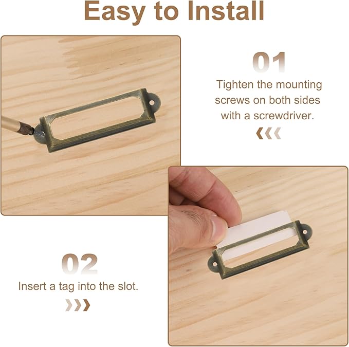 PATIKIL 83x32.5mm Metal Label Holders, 30 PCS Label Name Card Tag Frames with Screws for Office Library File Cabinets Shelves Wood Drawers Fabric Bins, Bronze