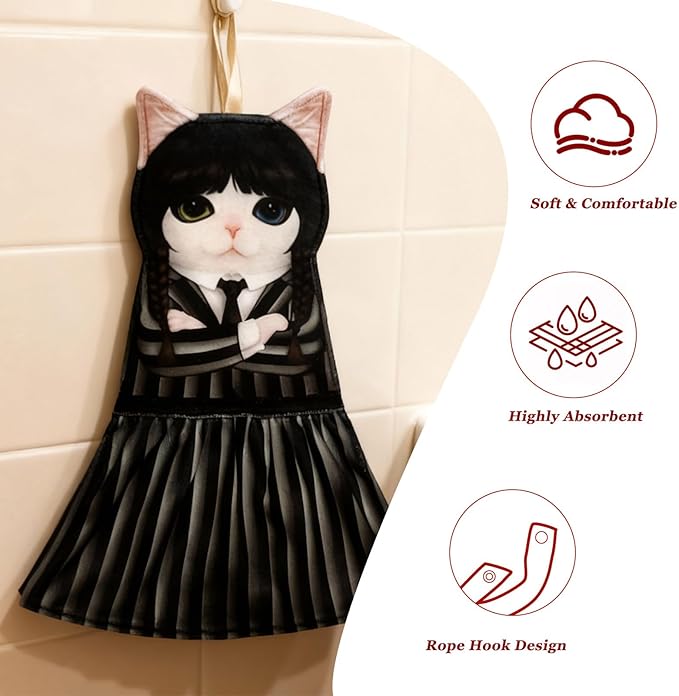 PAT JUUMG Cat Hand Towels, Cute Decorative Hanging Face Towels for Bathroom Kitchen, Super Absorbent Soft, Cat Lovers Gifts for Women, Housewarming for People Who Love Cats