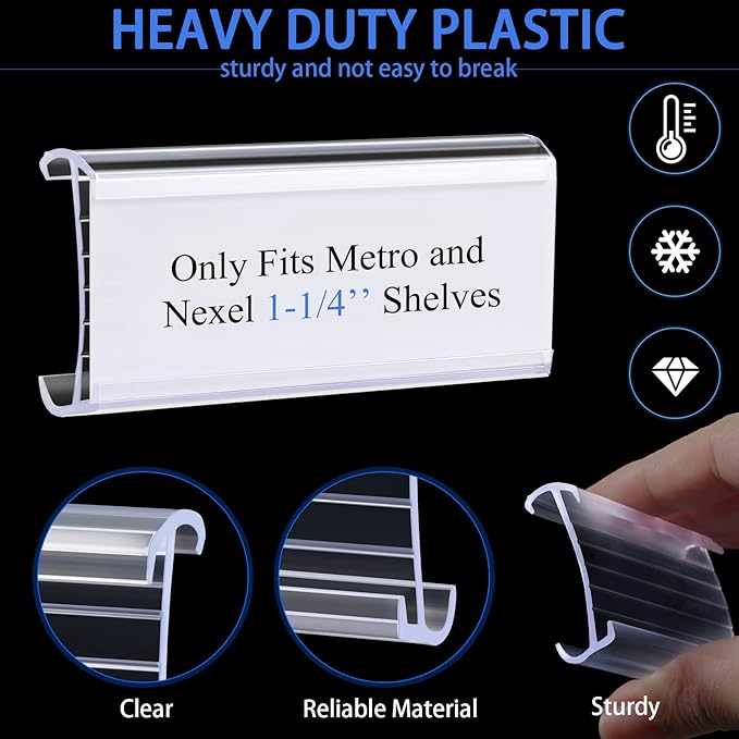 Yulejo 100 Pieces Wire Shelf Label Holders Wire Label Holder Plastic Shelf Tags for Shelving Clips with Paper Inserts, Compatible with 1-1/4 Inch Shelves