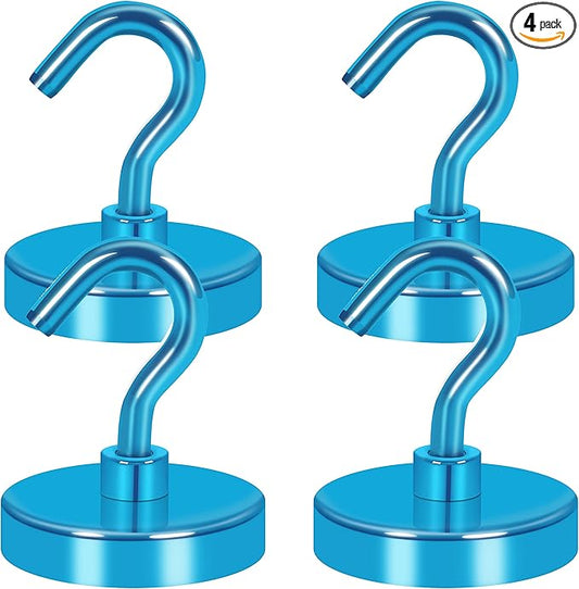 Neosmuk Magnetic Hooks Heavy Duty, Strong Magnet with Hook for Fridge, Super Neodymium Extra Strength Industrial Hooks for Hanging, Magnetic Hanger for Toolbox, Cruise, Grill(RoyalBlue,4 Pack)