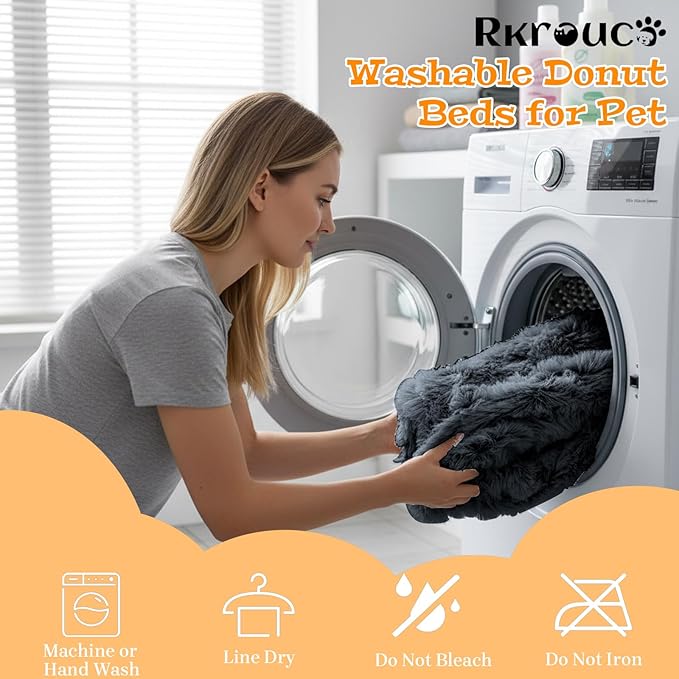 Fluffy Dog Bed Calming Donut Beds for Large Dogs Warming Round Small Medium Pet Nest Cozy Cat Mattress Indoor Washable Puppy Kennel Kittens Sleep Mat (XL, 43.3×43.3 inch, Dark Gray)