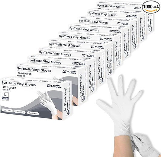 Disposable Gloves Large, Nitrile and Vinyl Blend Material Gloves, Latex Free 4 Mil 1000 Pc Food Grade Glove for Cleaning, Food Prep,Hair Dye,Tattoo, White