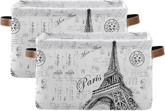 Storage Basket Paris Eiffel TowerStorage Bin Cube with Handles Foldable Storage Baskets for Shelves Living Room Home Decor 2PCS